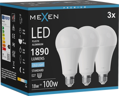 Mexen Nova 3x LED lemputė E27, A70, 18W, Šalta - 6500K, 1890 lm - L100-E27-1865-01x03