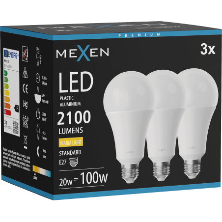 Mexen Nova 3x LED lemputė E27, A70, 20W, Šilta - 3000K, 2100 lm - L100-E27-2030-01x03