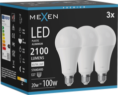 Mexen Nova 3x LED lemputė E27, A70, 20W, Neutrali - 4000K, 2100 lm - L100-E27-2040-01x03