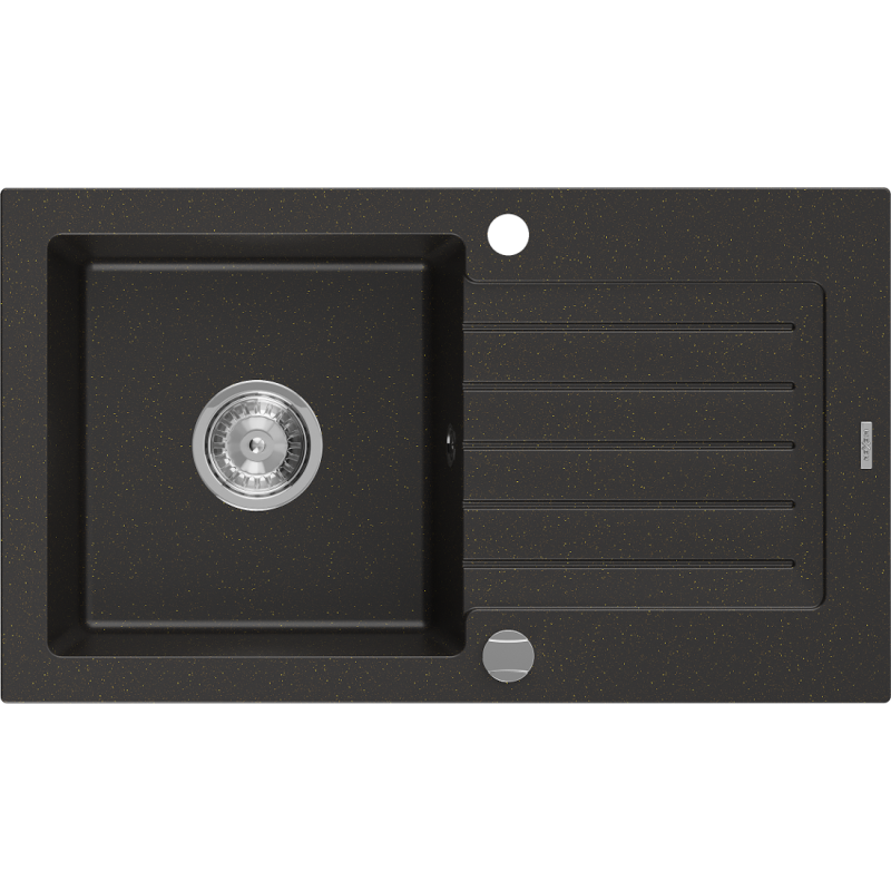 Mexen Pablo vienguba granitinė plautuvė su džiovykle 752 x 436 mm, Juoda/Auksinė metallic - 6510751010-75