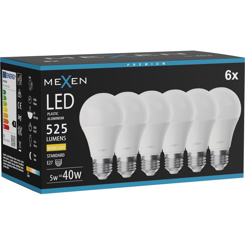 Mexen Nova 6x LED lemputė E27, A60, 5W, Šilta - 3000K, 525 lm - L100-E27-0530-01x06