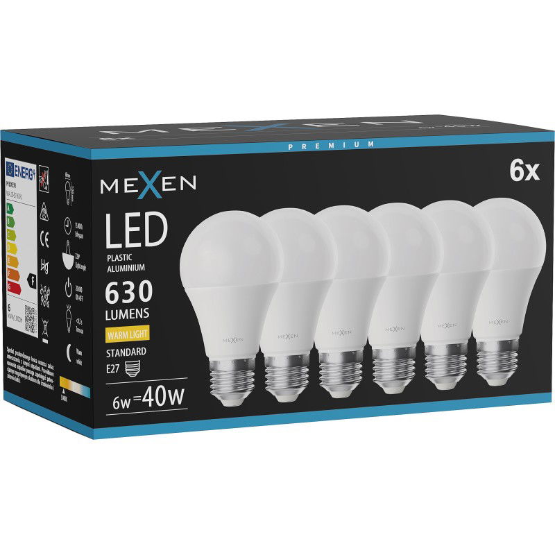 Mexen Nova 6x LED lemputė E27, A60, 6W, Šilta - 3000K, 630 lm - L100-E27-0630-01x06