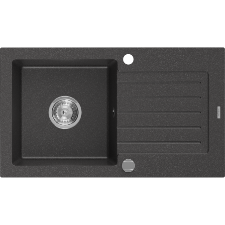 Mexen Pablo 1 skyriuje granito plautuvė su nutekėjimu 752 x 436 mm, juoda dėmėta, chromuotas sifonas - 6510751010-76