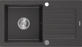 Mexen Pablo 1 skyriuje granito plautuvė su nutekėjimu 752 x 436 mm, juoda dėmėta, chromuotas sifonas - 6510751010-76