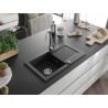 Mexen Pablo 1 skyriuje granitinis kriauklė su nusausintuvu 752 x 436 mm, juoda, chromuotas sifonas - 6510751010-77
