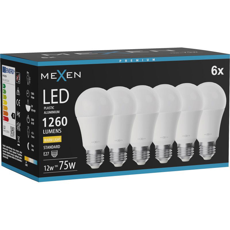 Mexen Nova 6x LED Lemputė E27, A60, 12W, Šilta - 3000K, 1260 lm - L100-E27-1230-01x06