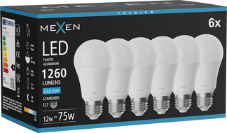 Mexen Nova 6x LED lemputė E27, A60, 12W, Šalta - 6500K, 1260 lm - L100-E27-1265-01x06