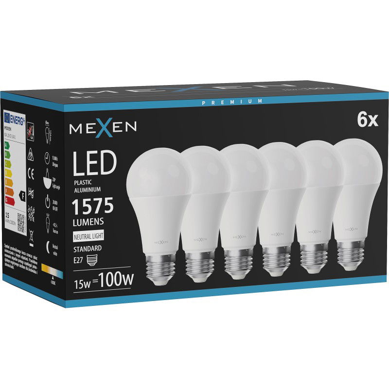 Mexen Nova 6x LED lemputė E27, A60, 15W, Neutrali - 4000K, 1575 lm - L100-E27-1540-01x06