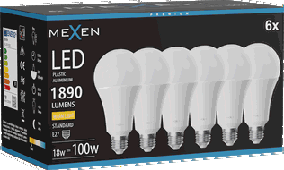 Mexen Nova 6x LED lemputė E27, A70, 18W, Šilta - 3000K, 1890 lm - L100-E27-1830-01x06