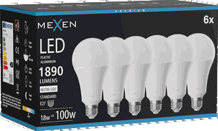 Mexen Nova 6x LED lemputė E27, A70, 18W, Neutrali - 4000K, 1890 lm - L100-E27-1840-01x06