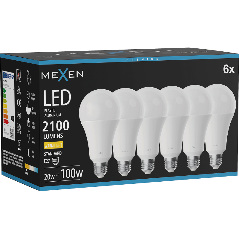 Mexen Nova 6x LED lemputė E27, A70, 20W, Šilta - 3000K, 2100 lm - L100-E27-2030-01x06