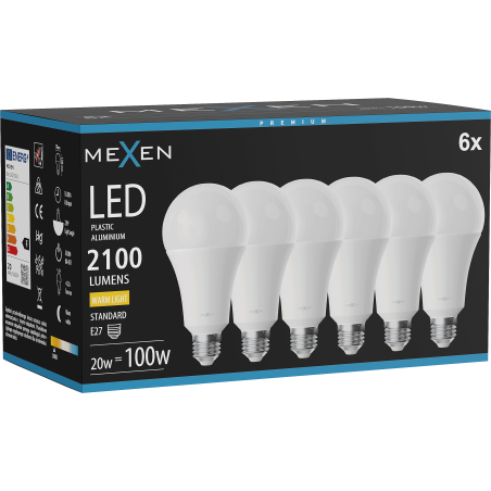 Mexen Nova 6x LED lemputė E27, A70, 20W, Šilta - 3000K, 2100 lm - L100-E27-2030-01x06