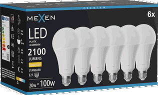 Mexen Nova 6x LED lemputė E27, A70, 20W, Šilta - 3000K, 2100 lm - L100-E27-2030-01x06