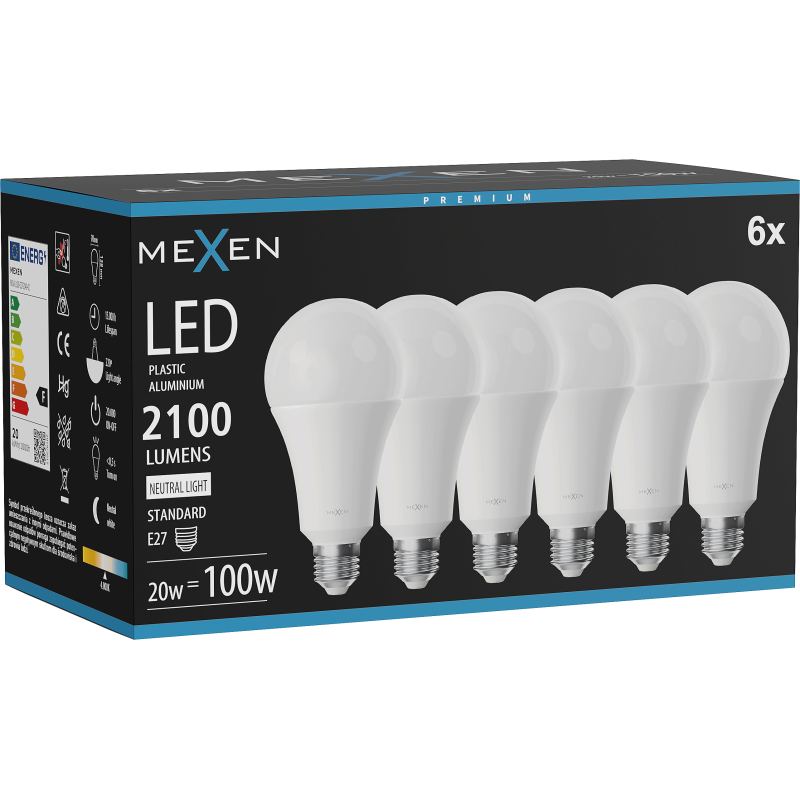Mexen Nova 6x LED lemputė E27, A70, 20W, Neutrali - 4000K, 2100 lm - L100-E27-2040-01x06
