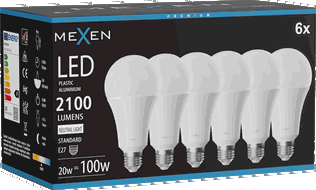 Mexen Nova 6x LED lemputė E27, A70, 20W, Neutrali - 4000K, 2100 lm - L100-E27-2040-01x06