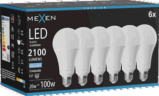 Mexen Nova 6x LED lemputė E27, A70, 20W, Šalta - 6500K, 2100 lm - L100-E27-2065-01x06