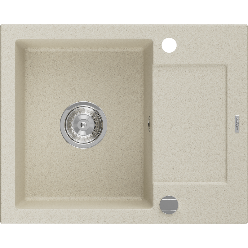Mexen Enzo 1-jų skylių granito plautuvė su drenažu 576 x 465 mm, smėlio spalvos, chromuotas sifonas - 6506571005-69