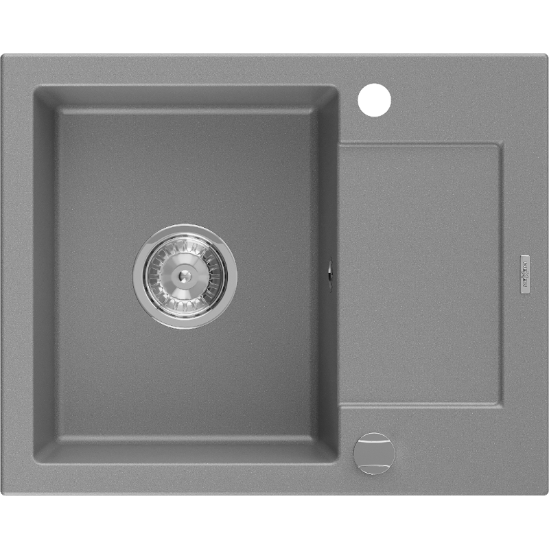 Mexen Enzo granitinė vienos kriauklės plautuvė su lašintuvu 576 x 465 mm, pilka, chromuotas sifonas - 6506571005-71