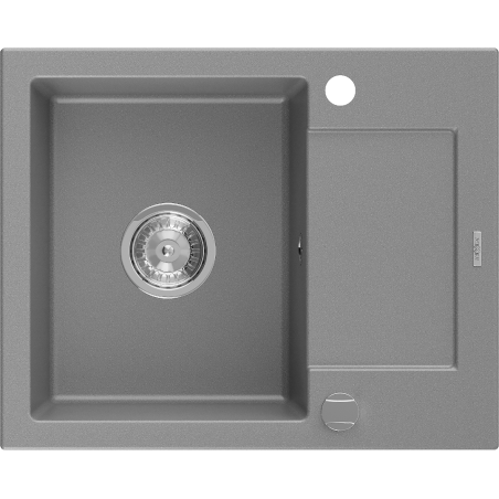Mexen Enzo granitinė vienos kriauklės plautuvė su lašintuvu 576 x 465 mm, pilka, chromuotas sifonas - 6506571005-71