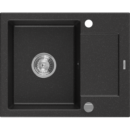 Mexen Enzo granitinė vienos kameros plautuvė su nubėgimo zona 576 x 465 mm, juoda/sidabrinė metalika, chromuotas sifonas