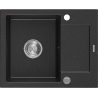 Mexen Enzo granitinė vienos kameros plautuvė su nubėgimo zona 576 x 465 mm, juoda/sidabrinė metalika, chromuotas sifonas