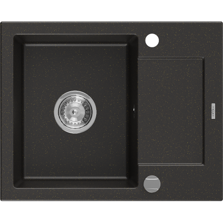 Mexen Enzo granitinė plautuvė su viena kamera ir drenažu 576 x 465 mm, juoda/auksinė metalika, chromuotas sifonas