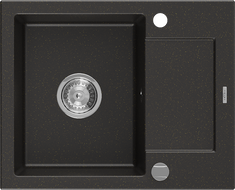 Mexen Enzo granitinė plautuvė su viena kamera ir drenažu 576 x 465 mm, juoda/auksinė metalika, chromuotas sifonas