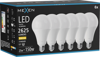 Mexen Nova 6x LED lemputė E27, A95, 25W, Šilta - 3000K, 2625 lm - L100-E27-2530-01x06