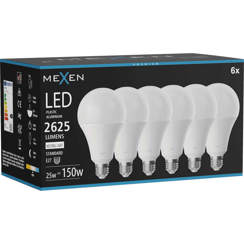 Mexen Nova 6x LED lemputė E27, A95, 25W, Neutrali - 4000K, 2625 lm - L100-E27-2540-01x06