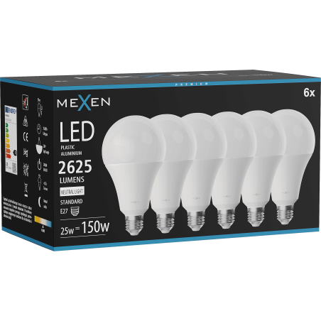 Mexen Nova 6x LED lemputė E27, A95, 25W, Neutrali - 4000K, 2625 lm - L100-E27-2540-01x06