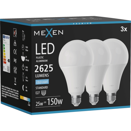 Mexen Nova 3x LED lemputė E27, A95, 25W, Šalta - 6500K, 2625 lm - L100-E27-2565-01x03