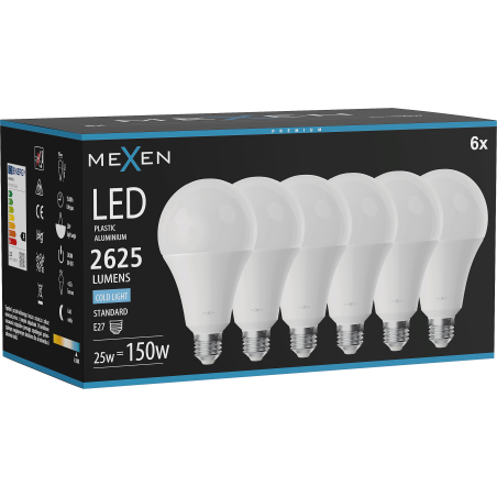 Mexen Nova 6x LED lemputė E27, A95, 25W, šaltai balta - 6500K, 2625 lm - L100-E27-2565-01x06
