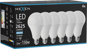 Mexen Nova 6x LED lemputė E27, A95, 25W, šaltai balta - 6500K, 2625 lm - L100-E27-2565-01x06