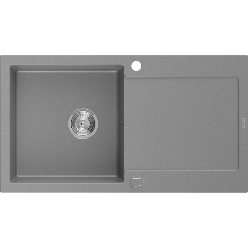 Mexen Leo granitinė vienos kameros kriauklė su nusausintuvu 900 x 500 mm, pilka, chromuotas sifonas - 6501901010-71