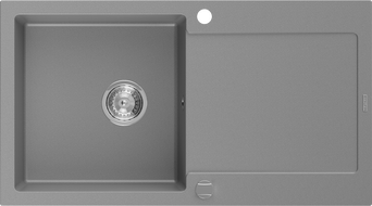 Mexen Leo granitinė vienos kameros kriauklė su nusausintuvu 900 x 500 mm, pilka, chromuotas sifonas - 6501901010-71