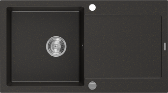 Mexen Leo granitinė vienos kameros plautuvė su nusausintuvu 900 x 500 mm, juoda/auksinė metalika, chromo sifonas