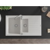 Mexen Matias grindinis granitinis plautuvas su 1,5 kameromis ir nutekamuoju 900 x 505 mm, baltas, sifonas chromuotas
