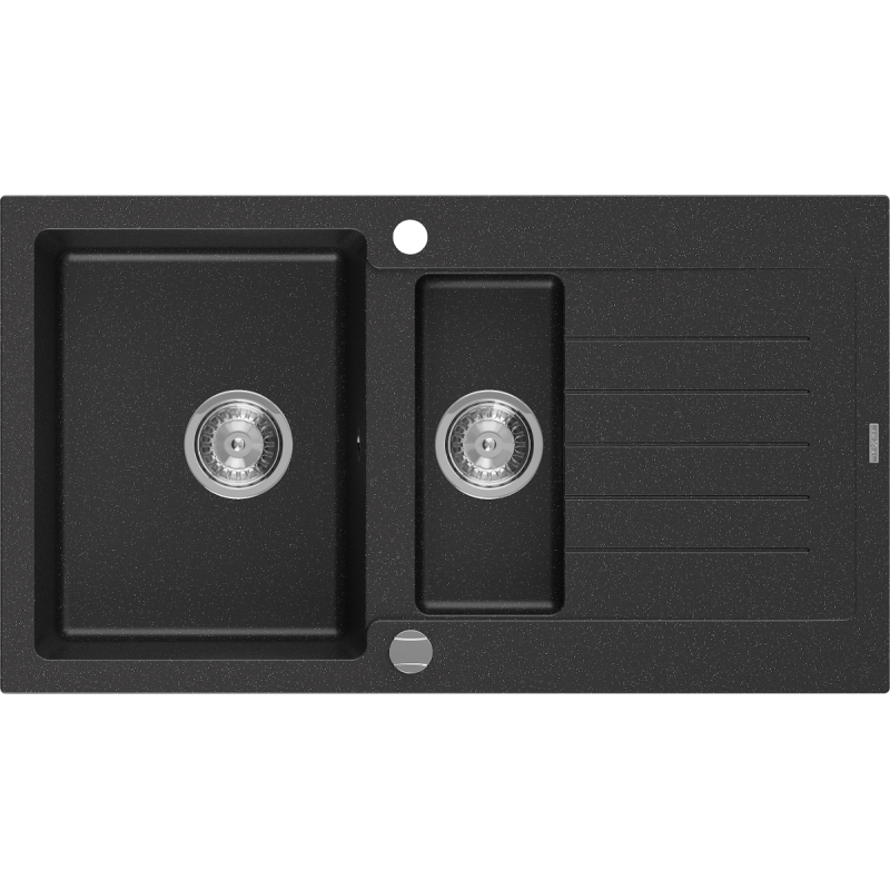 Mexen Matias granitinė kriauklė su 1,5 kameromis ir nutekėjimu 900 x 505 mm, juodos/sidabrinės metalikos spalvos, chromuotas