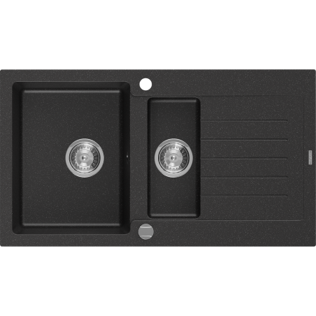 Mexen Matias granitinė kriauklė su 1,5 kameromis ir nutekėjimu 900 x 505 mm, juodos/sidabrinės metalikos spalvos, chromuotas