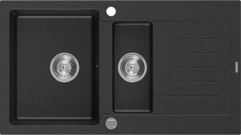 Mexen Matias granitinė kriauklė su 1,5 kameromis ir nutekėjimu 900 x 505 mm, juodos/sidabrinės metalikos spalvos, chromuotas