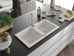 Mexen Mario dviguba granitinė plautuvė 820 x 436 mm, Balta - 6504822000-20