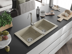 Mexen Mario dviguba granitinė plautuvė 820 x 436 mm, Smėlio spalvos - 6504822000-69