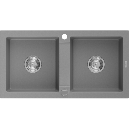Mexen Mario granito plautuvė su dviem kameromis 820 x 436 mm, pilka, chromuotas sifonas - 6504822000-71