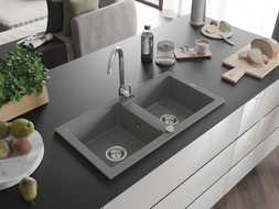 Mexen Mario dviguba granitinė plautuvė 820 x 436 mm, Pilka - 6504822000-71