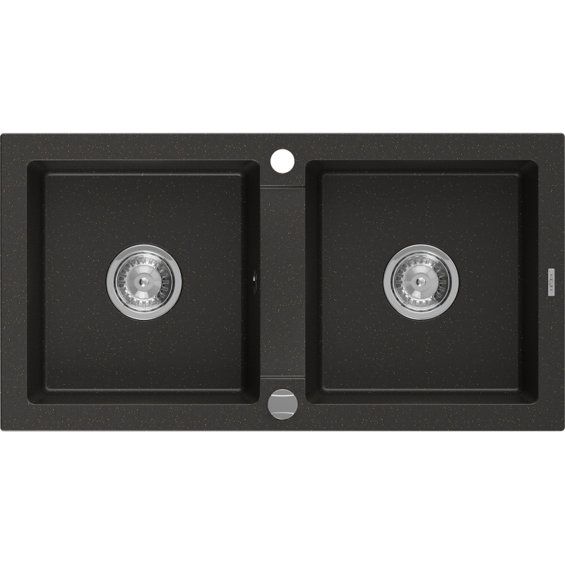 Mexen Mario dviguba granitinė plautuvė 820 x 436 mm, Juoda/Auksinė metallic - 6504822000-75