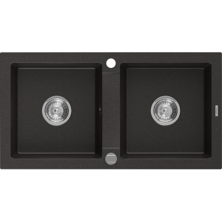 Mexen Mario dviguba granitinė plautuvė 820 x 436 mm, Juoda/Auksinė metallic - 6504822000-75