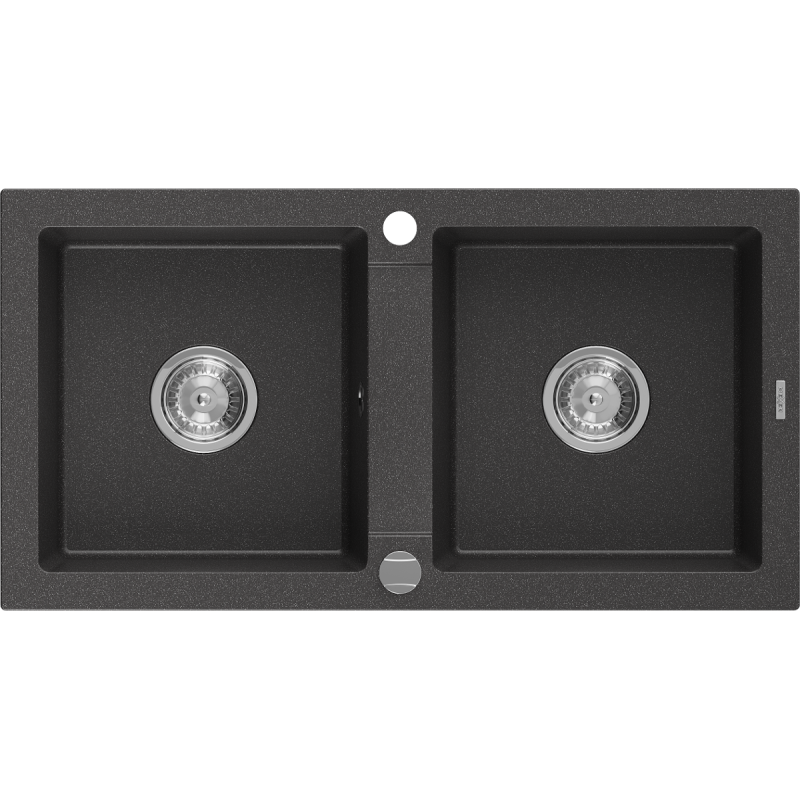Mexen Mario dviguba granitinė plautuvė 820 x 436 mm, Juodai dėmėtas - 6504822000-76