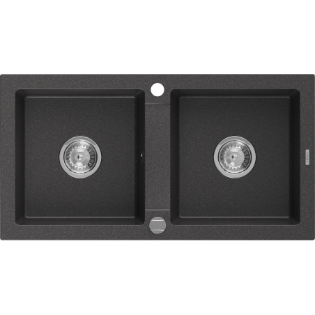 Mexen Mario dviguba granitinė plautuvė 820 x 436 mm, Juodai dėmėtas - 6504822000-76