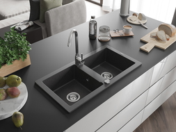 Mexen Mario dviguba granitinė plautuvė 820 x 436 mm, Juodai dėmėtas - 6504822000-76