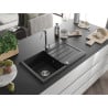Mexen Bruno vienguba granitinė plautuvė su džiovykle 795 x 495 mm, Juoda - 6513791010-77